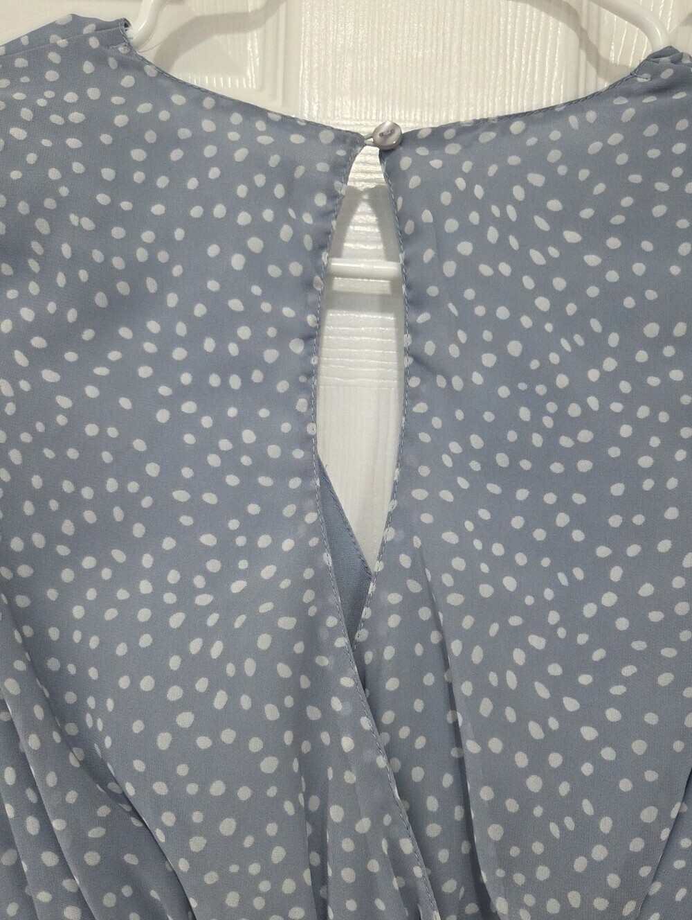 Japna Ruffle Chiffon Polka Dot Blue Romper Long Sleeves V-neck Women’s Size XS - Picture 7 of 9
